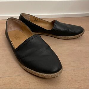 FRANCO SARTO Black Leather Espadrille Flats Slip-On